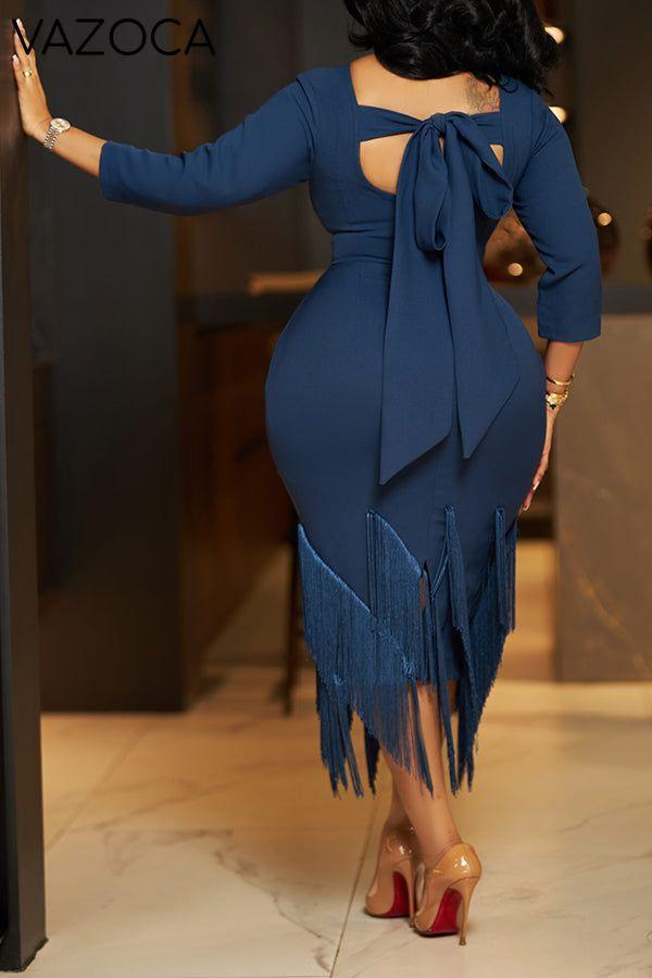 Elegant Buttons Fringe Detailing Dress