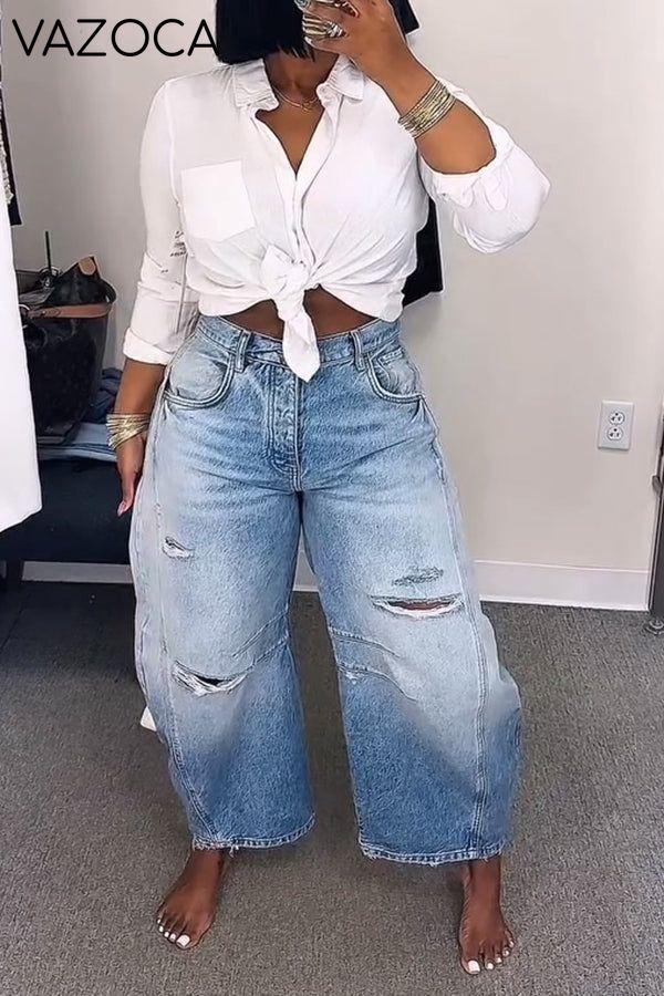 Stylish Wash Ripped Tapered Jeans