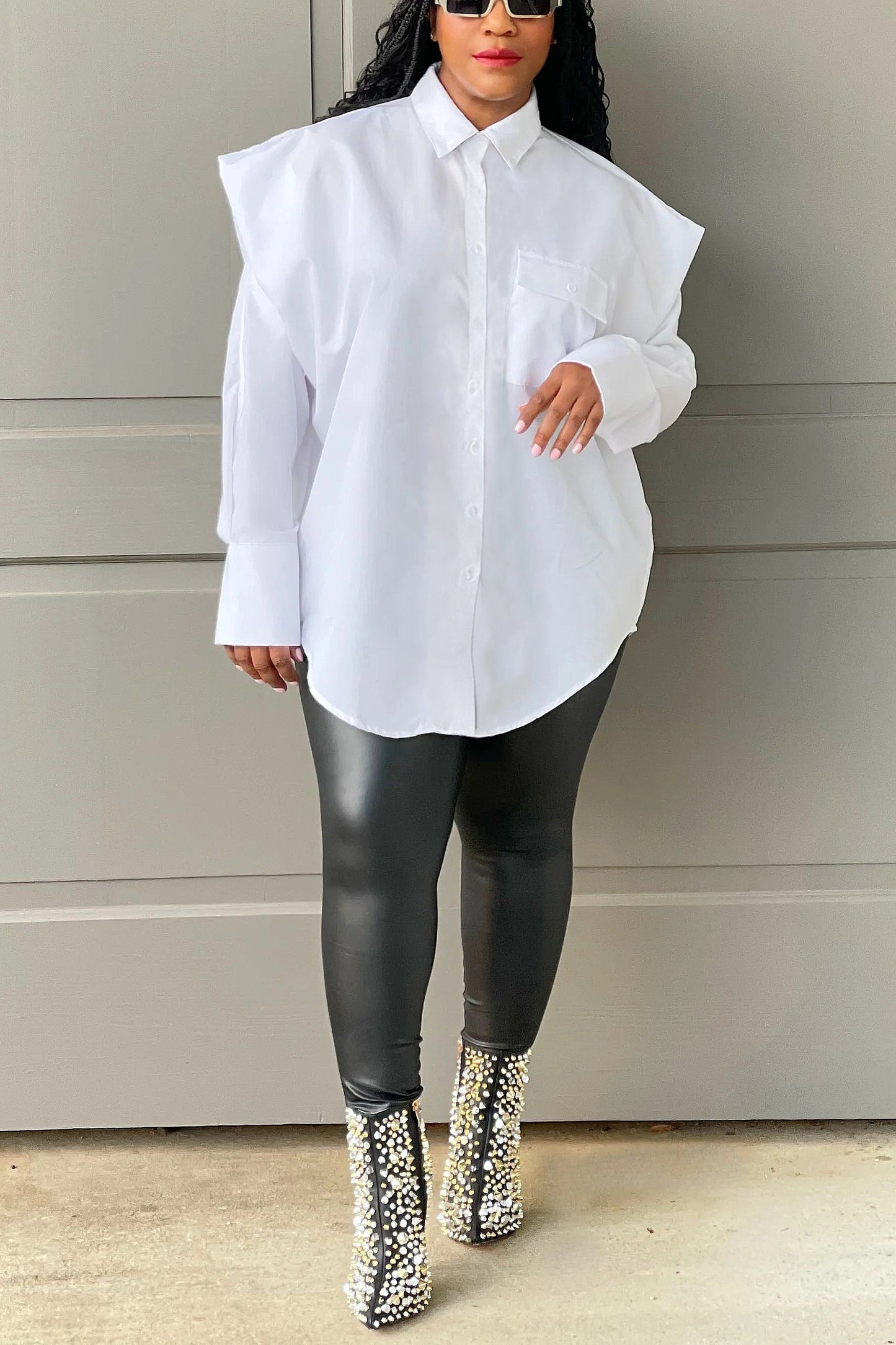 Executive Long Tie Style Denim Jumpsuit & Shirt Set