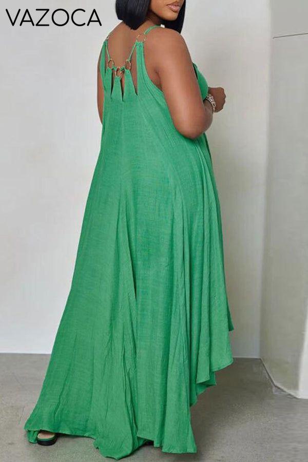 Casual Solid High Low Hem Midi Dress