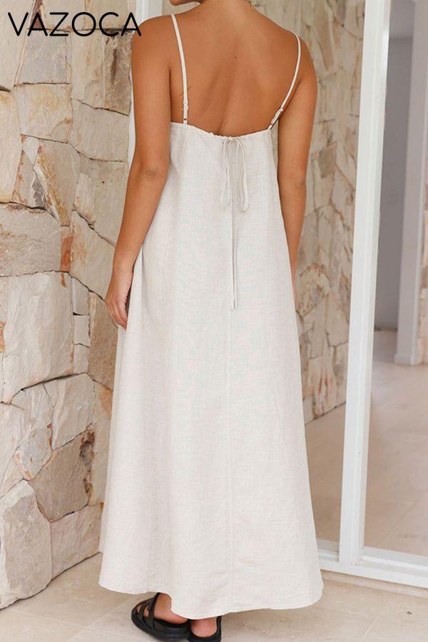 Casual Tie Back Slant Pocket Maxi Dress
