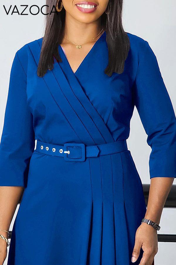 Elegant Pleated Belted Midi Dress