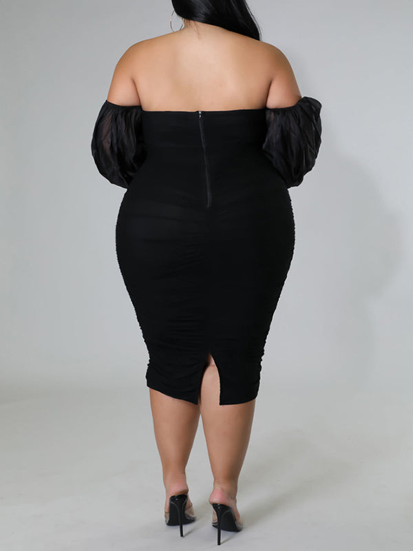 Plus-Size Sheer-Combo Off-Shoulder Dress