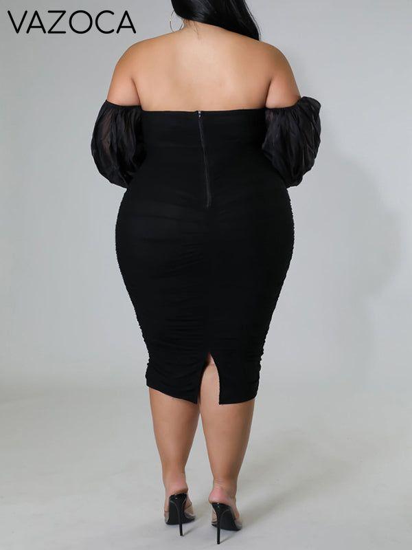 Plus-Size Sheer-Combo Off-Shoulder Dress