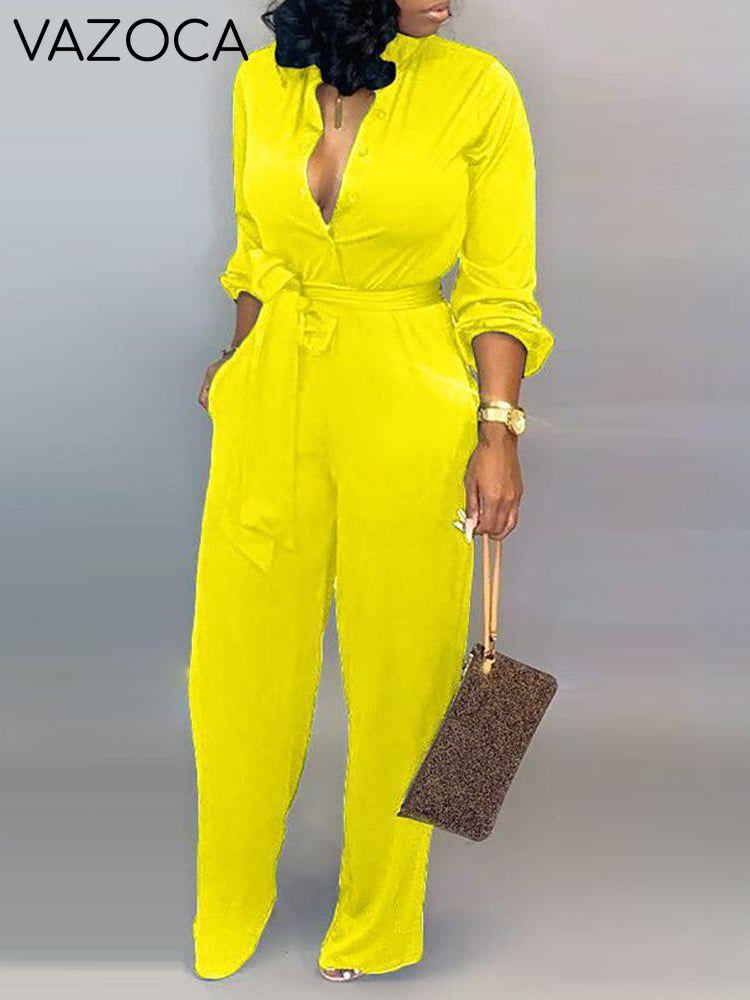Button Belted Wide Leg Jumpsuit
