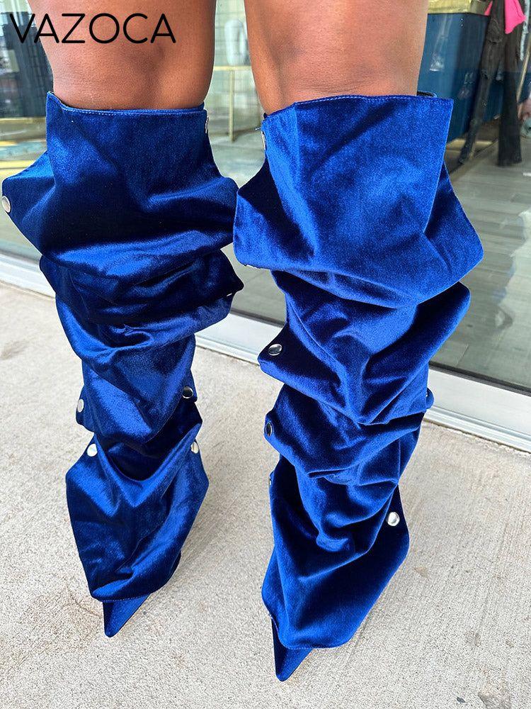 Leather Press Stud Knee-High Boots