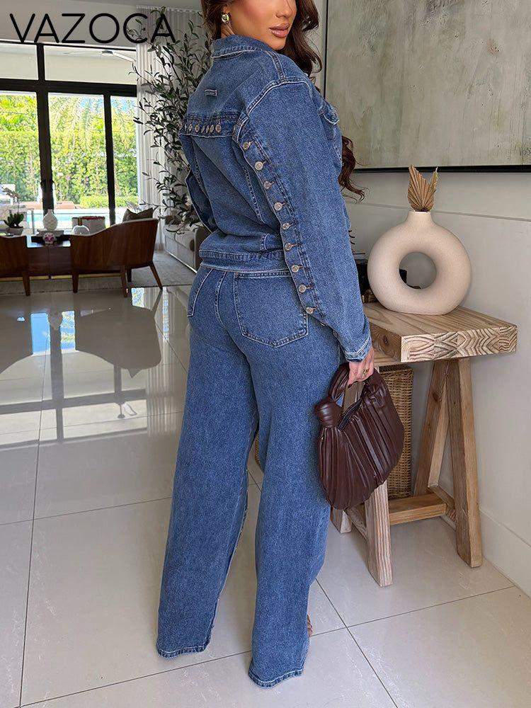 Full Button Denim Jacket & Jeans Set