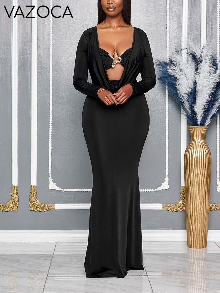 Draped Plunge Neck Dresss