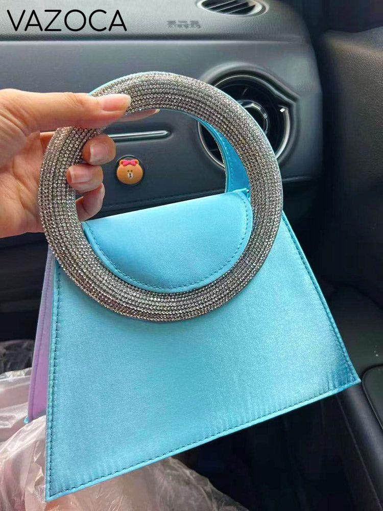 Rhinestone Handle Satin Clutch