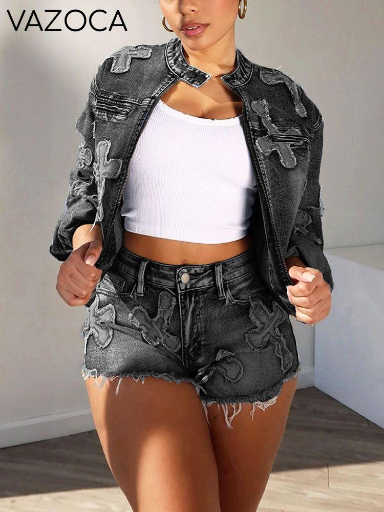 Cross Denim Jacket Shorts Set