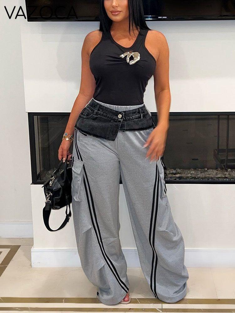 Denim Contrast Cargo Joggers