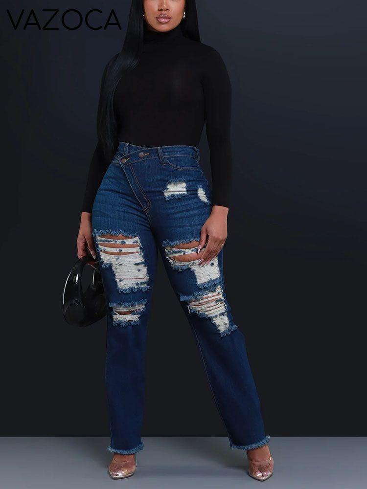 Distressed Asymmetrical Zip Jeans