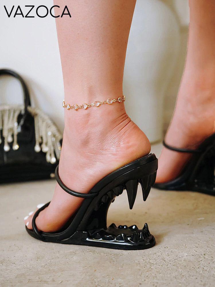 Metallic Teeth Heel Sandals