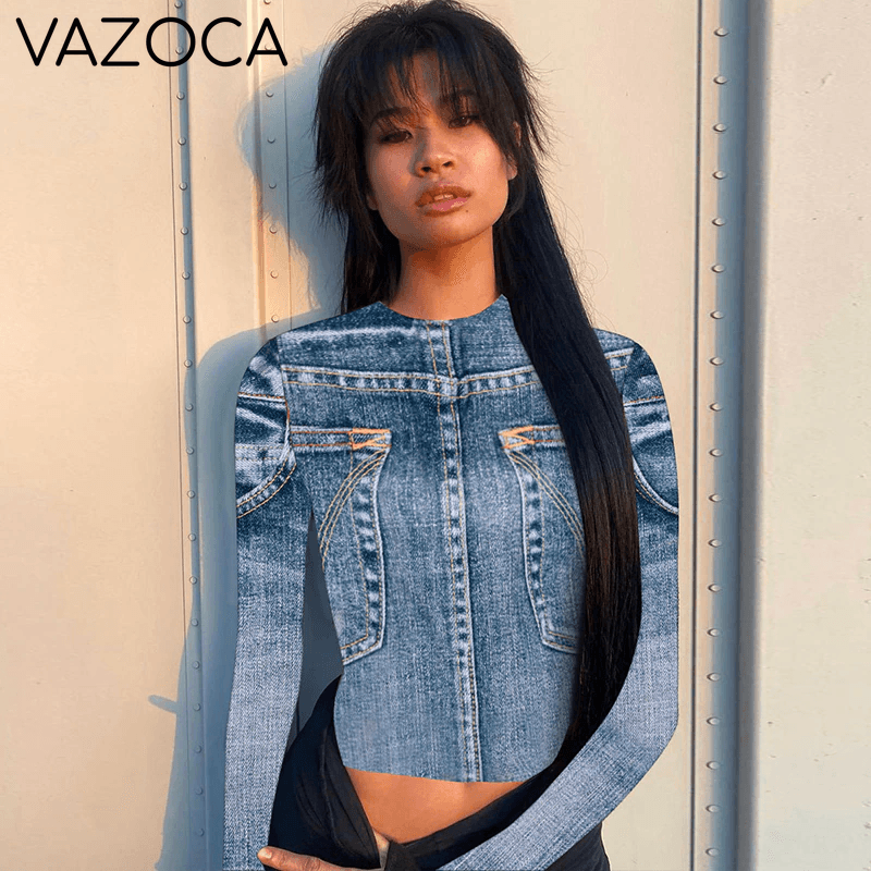 Denim Print Top