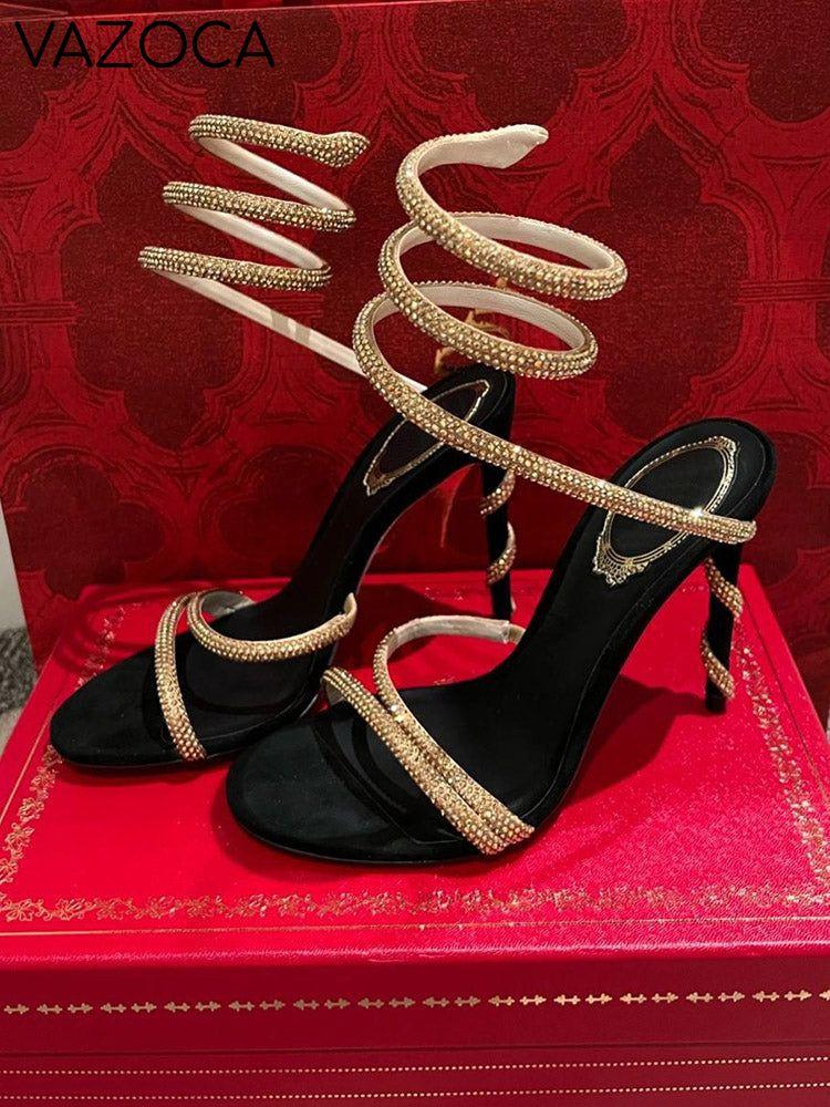 Rhinestone Ankle-Wrap Sandals