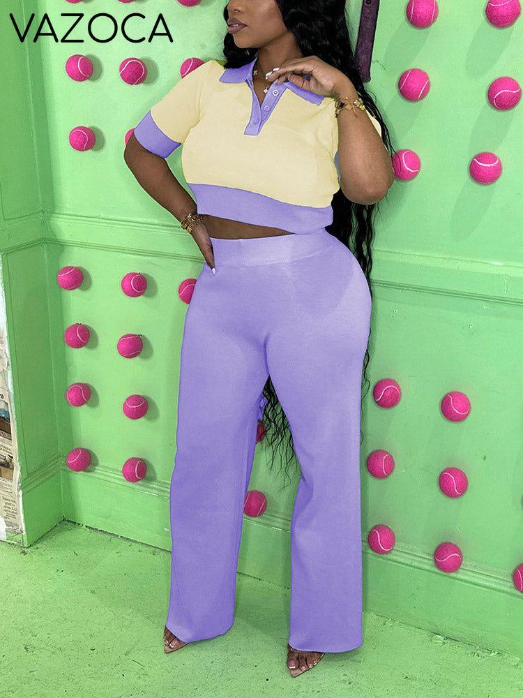 Contrast Crop Top & Pants Set