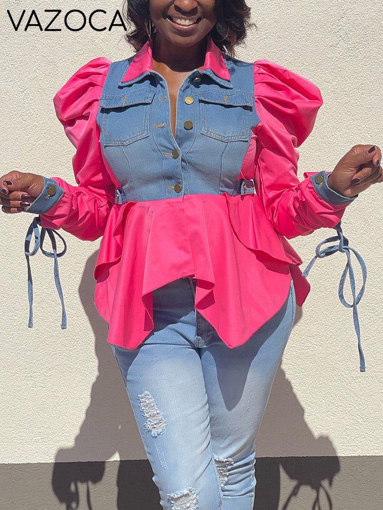 Denim Patchwork Asymmetrical Top