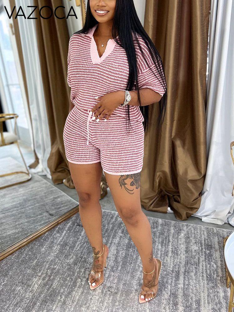 Striped Knit Shorts Set