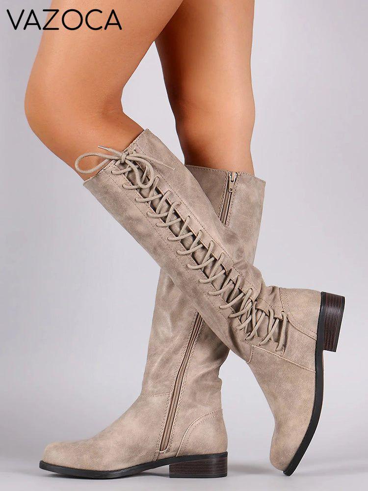Side Lace-Up Leather Boots