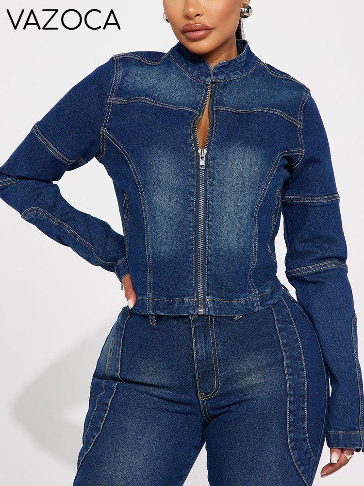 Denim Cropped Jacket & Cutout Jeans Set