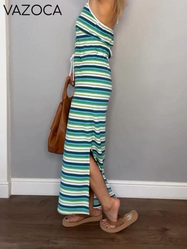 Women's Striped Contrast Waist Dress