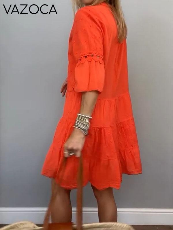 Women's Cotton and Linen Hollow Casual Dress