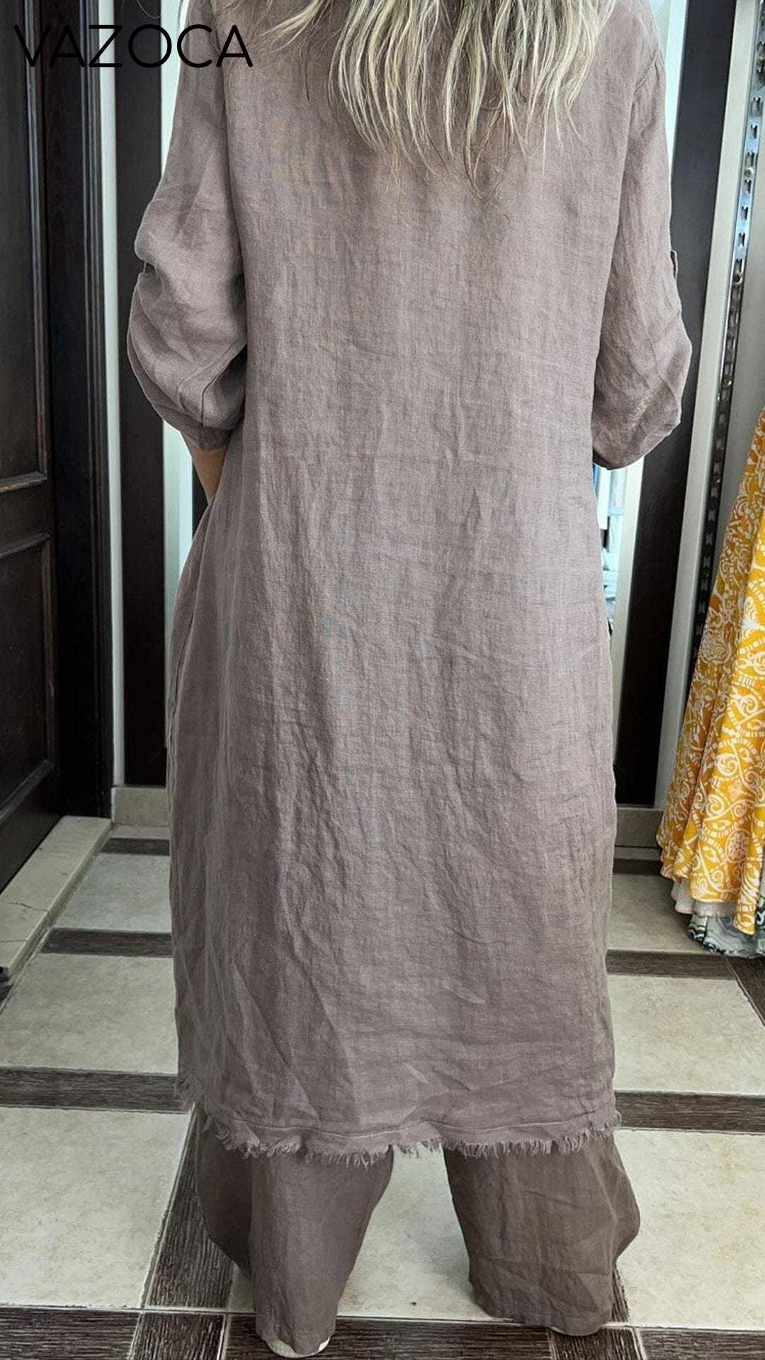 Women's Lapel Mid-length Sleeve Irregular Cotton and Linen Suit