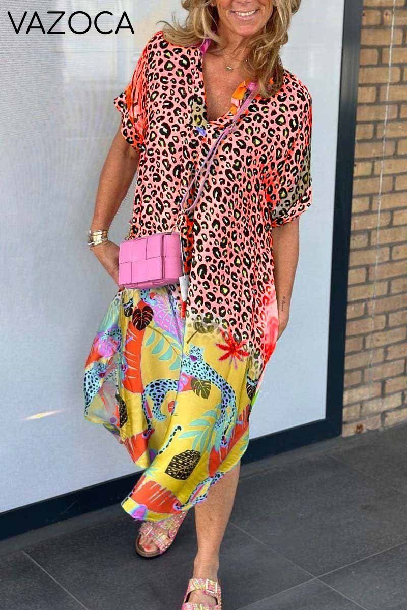 Women's Casual Leopard Print Short Sleeve Dress