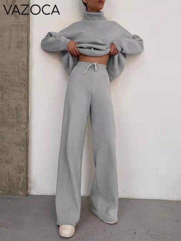 Casual knit solid color loose casual two-piece suit Light gray