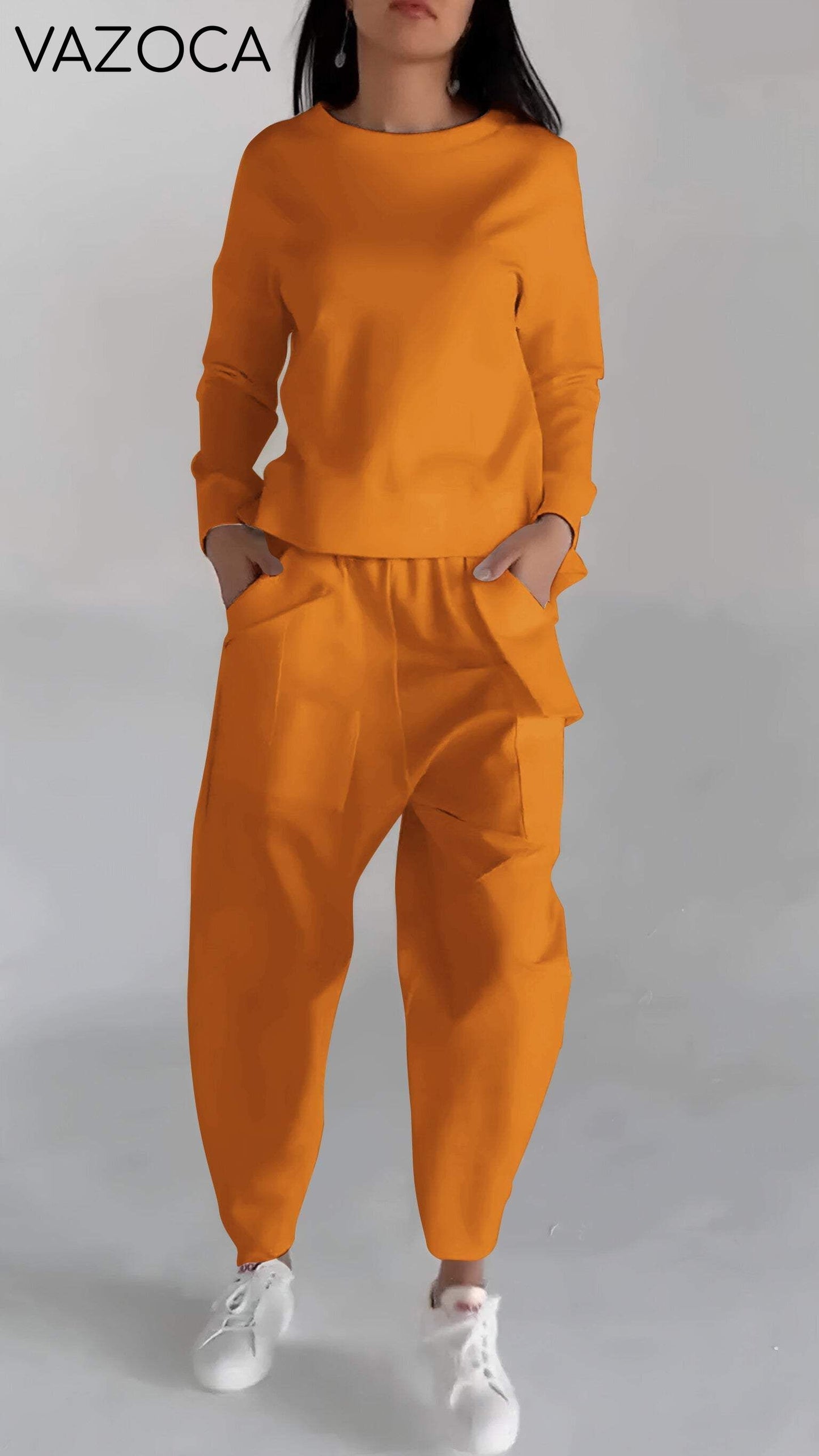 Casual Round Neck Long Sleeve Two Piece Suit