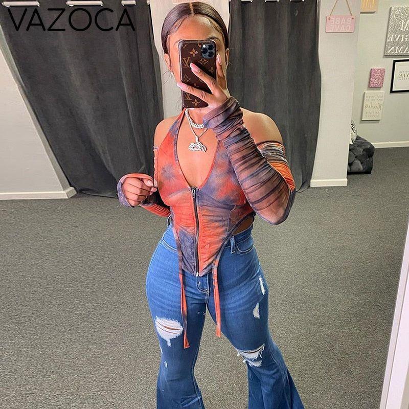 Mesh Cut Out Colorful Top