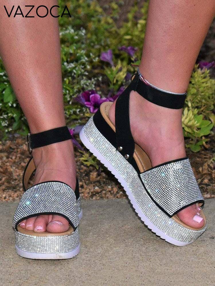 Casual Rhinestone Platform Sandals