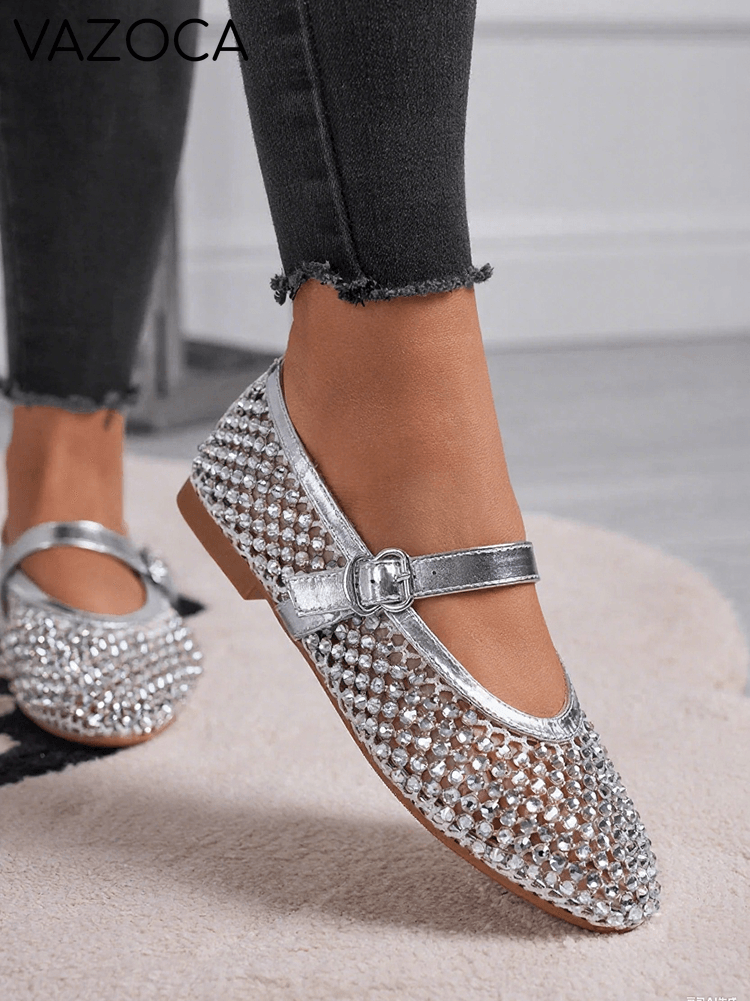 Rhinestone Leather Ballet Flats