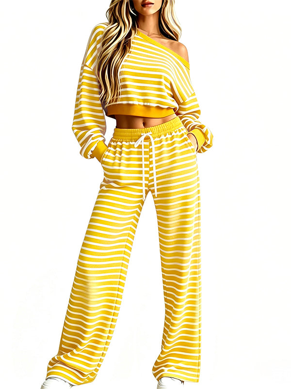 Striped Boat-Neck Cropped Top & Pants Set