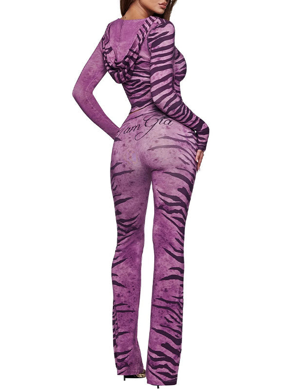 Zebra‑Print Hooded Top & Pants Set