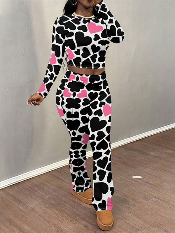 Printed Top & Flare Pants Set