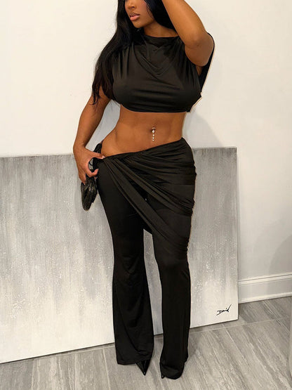 Crop Top & Cutout Draped Pants Set