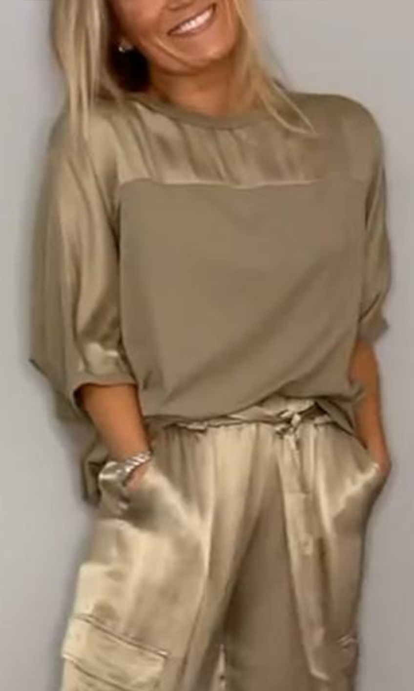 Women's Smooth Satin Half-sleeved Top and Pant purchased separately Gold top