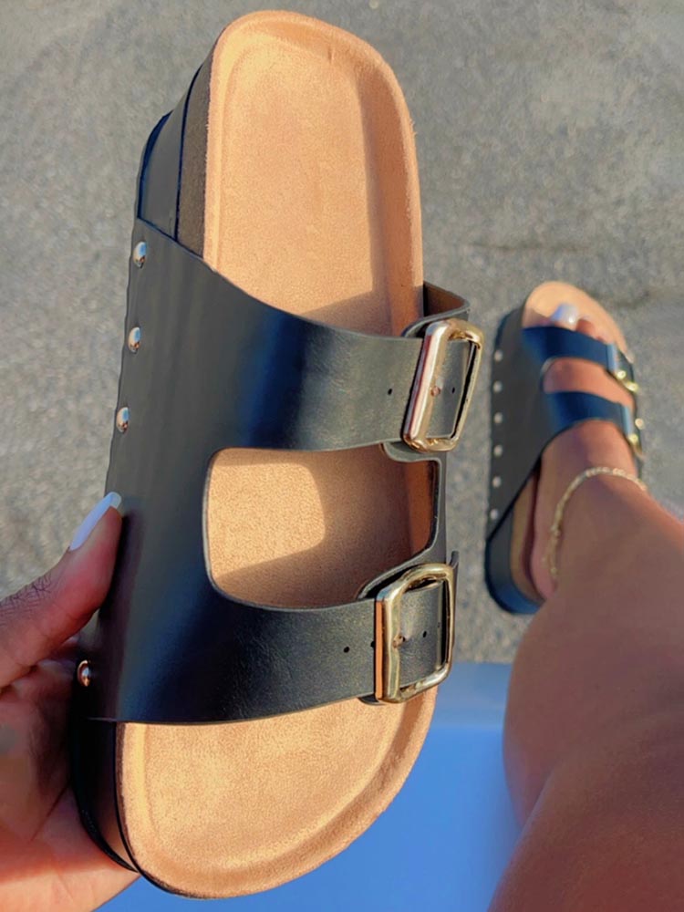 Double Buckle Strap Platform Sandals