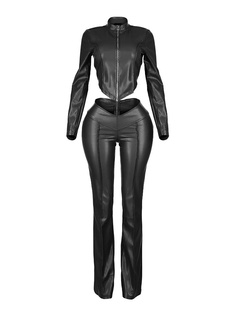 Leather Biker Jacket & Pants Set