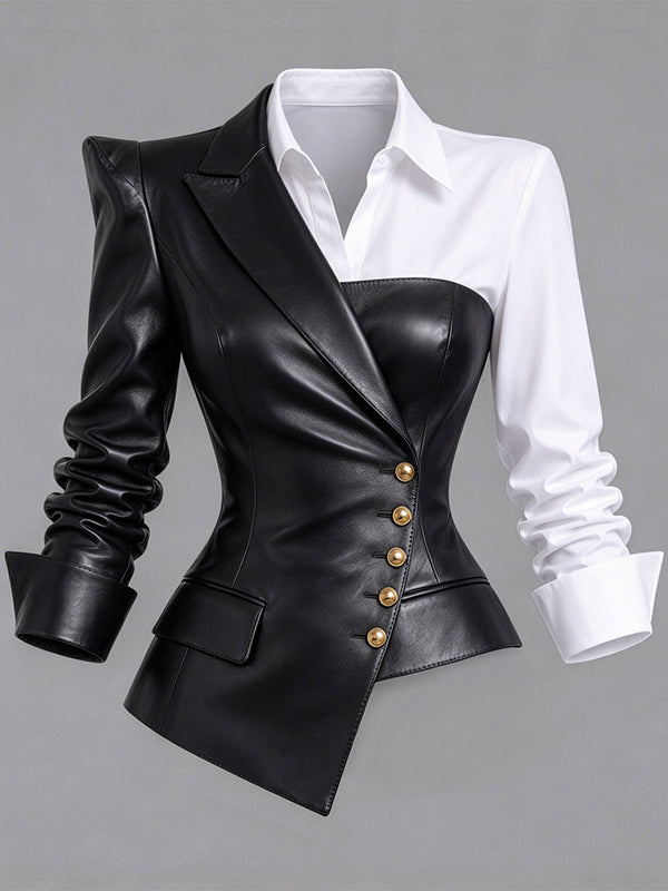 Faux-Leather Combo Button Top