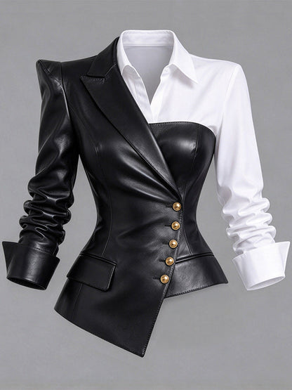 Faux-Leather Combo Button Top