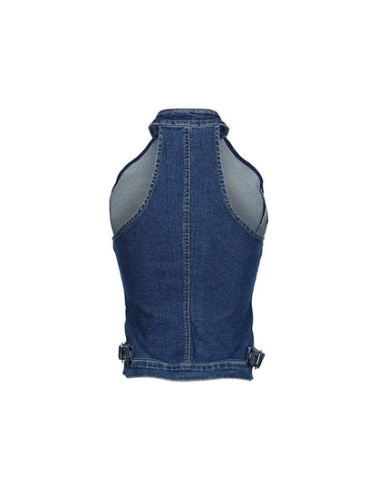 Ruched Denim Top & Shorts Set