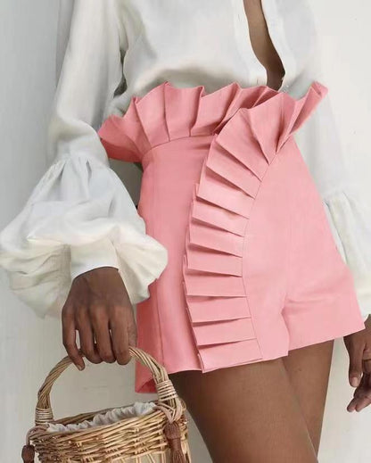 Asymmetric Pleated Zip Shorts Pink