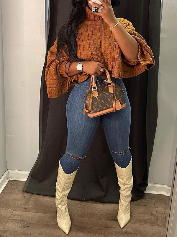 Gorgeousladie Knit Turtleneck Poncho