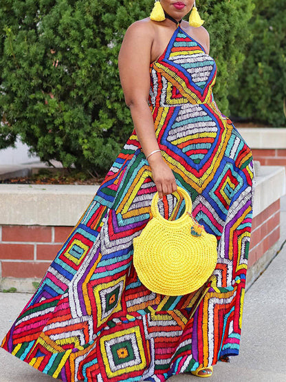 Printed Halter Maxi Dress--Clearance