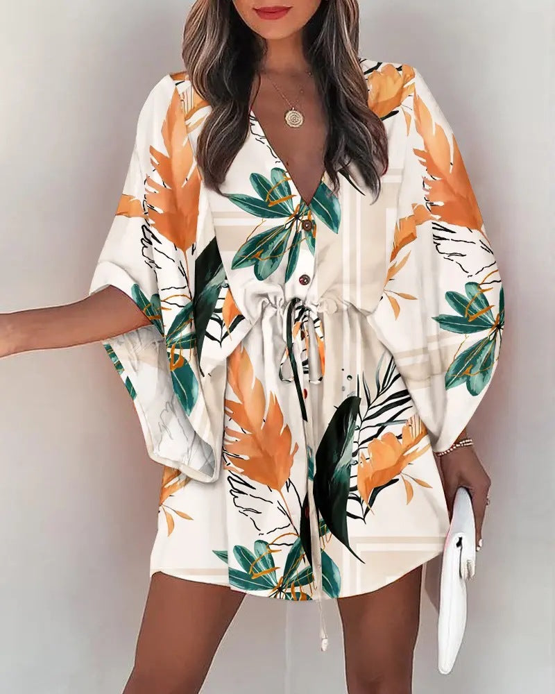 V-Neck Lace-up Casual Vacation Dress