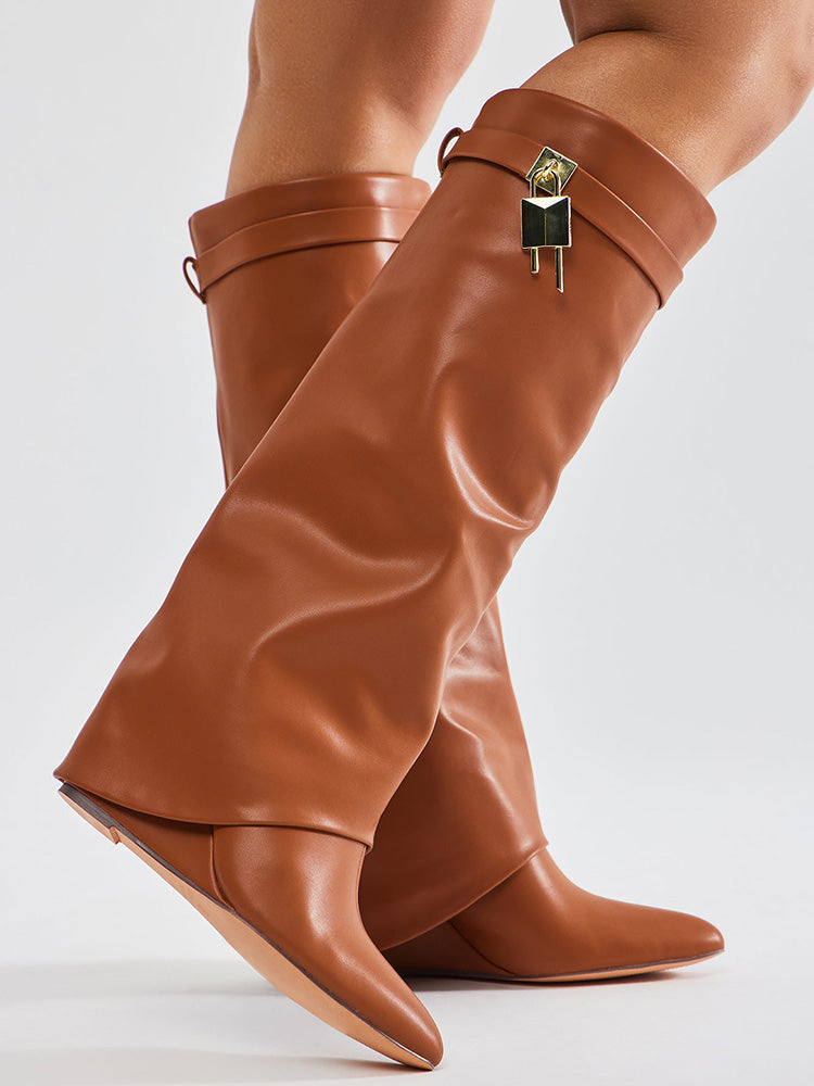 Lock & Key Leather Wedge Heel Boots