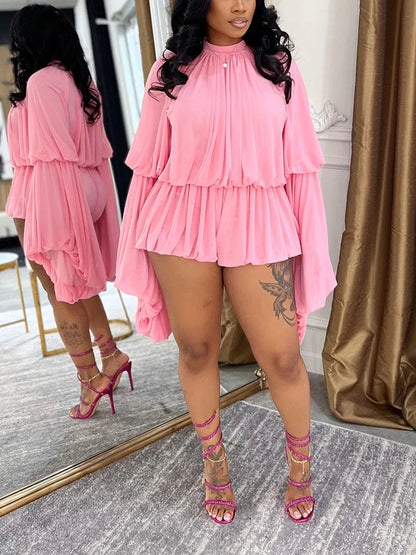 Chiffon Flared Sleeve Crop Top & Skort Set