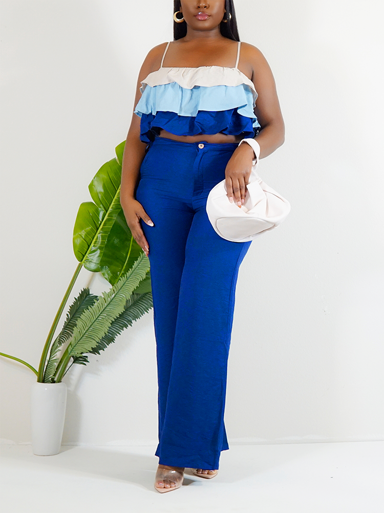 Ruffle Crop Top & Wide-Leg Pants Set